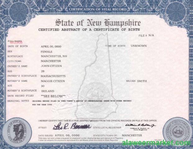 USA New Hampshire birth cert